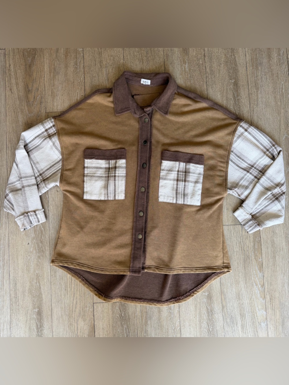 POL Brown plaid button shirt oversized M/L